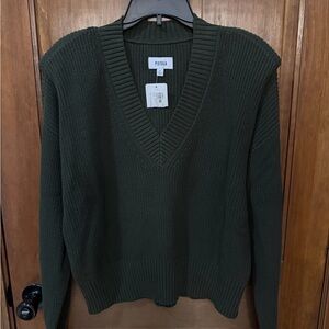 Pistola Army Green V-Neck Knit Sweater
